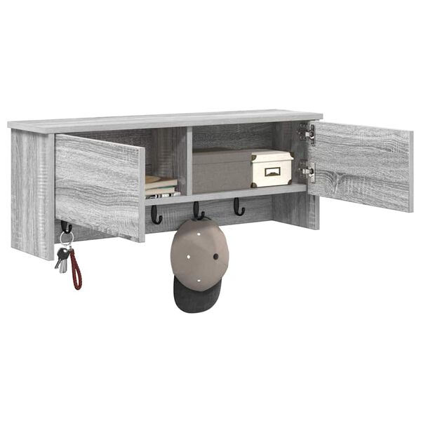 vidaXL Sein&auml;lle asennettava takkihylly Harmaa Sonoma 80 x 20 x 30 cm