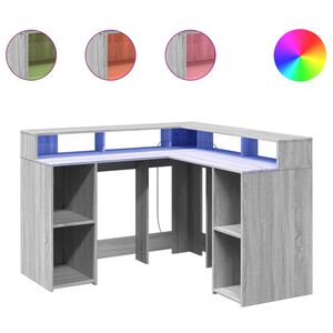 vidaXL Ty&ouml;p&ouml;yt&auml; LED-valoilla harmaa Sonoma 130x130x91 cm tekninen puu