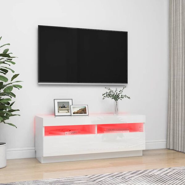 vidaXL TV-taso LED-valoilla korkeakiilto valkoinen 100x35x40 cm