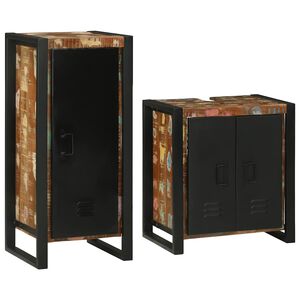 vidaXL Kylpyhuonekalustesetti hyllyll&auml; 2 pcs Kiinte&auml; kierr&auml;tetty puu