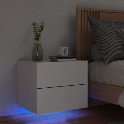 vidaXL Seinäkiinnitettävä yöpöytä LED-valoilla valkoinen