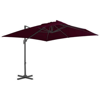 vidaXL Riippuva aurinkovarjo alumiinipylväällä viininpun. 300x300 cm