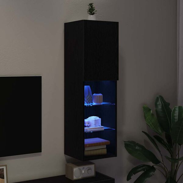 vidaXL TV-kaappi LED -nauhavalot Musta 30,5 x 30 x 102 cm Tekninen puu