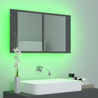 vidaXL Kylpyhuoneen LED peilikaappi harmaa 80x12x45 cm akryyli