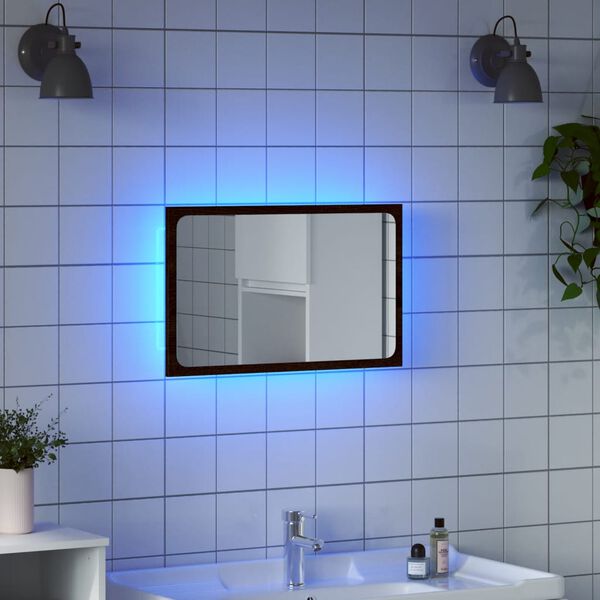vidaXL Kylpyhuoneen LED-peili ruskea tammi 60x8,5x38 cm tekninen puu