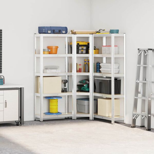 vidaXL 3-osainen 5-kerroksinen hyllysarja hopeaa terästä ja puuta