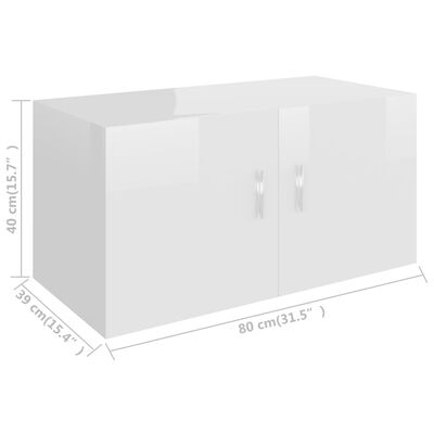 vidaXL Seinäkaappi korkeakiilto valkoinen 80x39x40 cm lastulevy