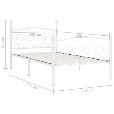 vidaXL Sängynrunko sälepohjalla valkoinen metalli 100x200 cm