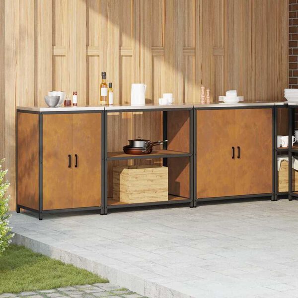 vidaXL Keitti&ouml;n s&auml;ilytyssarja hyllyll&auml; 3 pcs Ruosteinen Kulunut Ter&auml;s