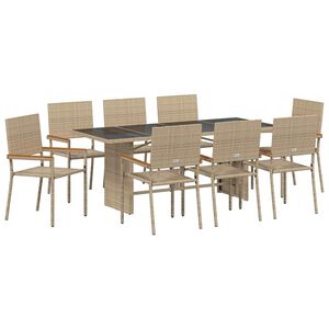 vidaXL Piharuokailu setti 9 kpl Beige polyrottinki