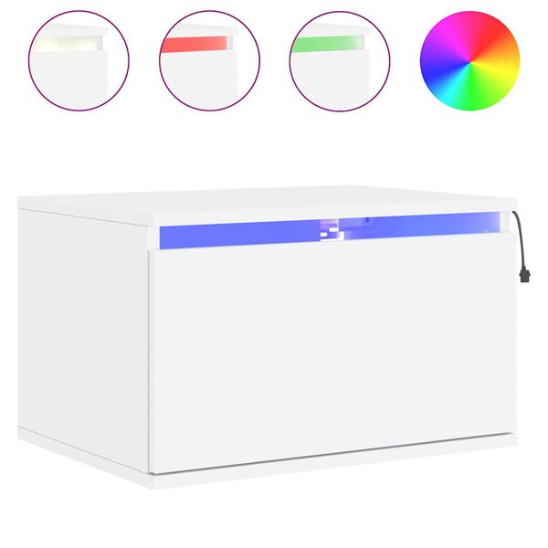 vidaXL Seinäkiinnitettävä yöpöytä LED-valoilla valkoinen