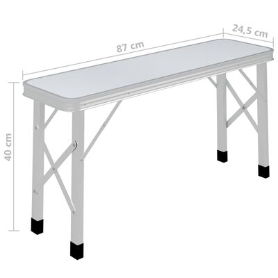 vidaXL Kokoontaitettava retkipöytä 2 penkillä alumiini valkoinen