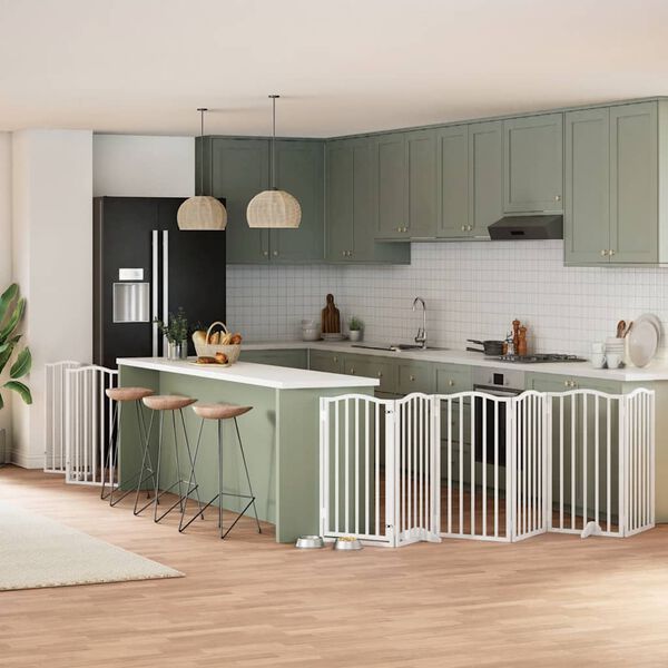 vidaXL Koiraportti kokoontaittuva 9 paneelia valk. 450 cm poppelipuu