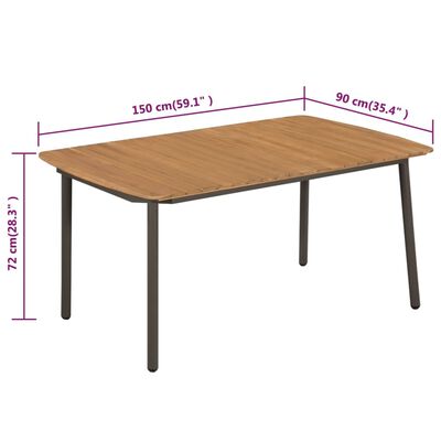 vidaXL Puutarhapöytä 150x90x72 cm akaasiapuu ja teräs