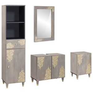 vidaXL Kylpyhuoneen kaappisetti ovella 4 pcs Harmaa Kiinteä mango puu