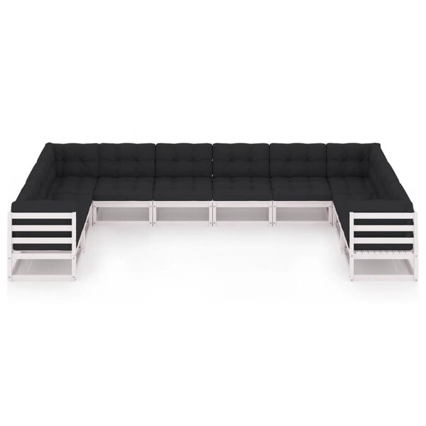 vidaXL 10-osainen Puutarhasohvasarja tyynyill&auml; valkoinen t&auml;ysi m&auml;nty