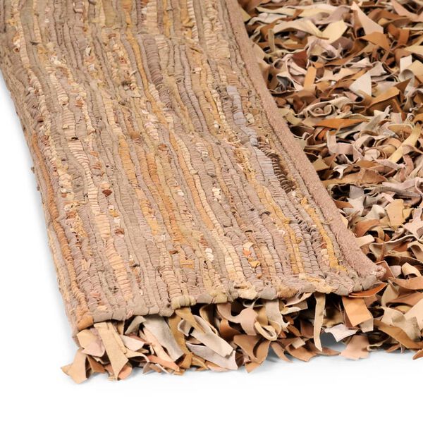 vidaXL Shaggy-matto aito nahka 120x170 cm vaaleanruskea