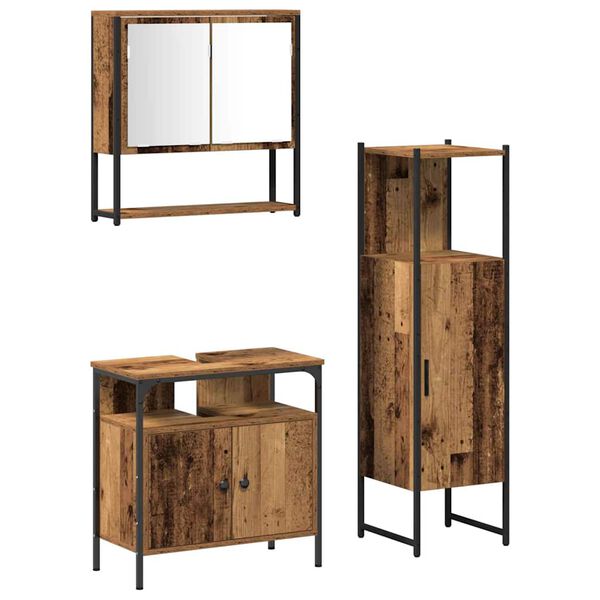 vidaXL Kylpyhuonekalustesetti hyllyll&auml; 3 pcs Ruskea Tekninen puu