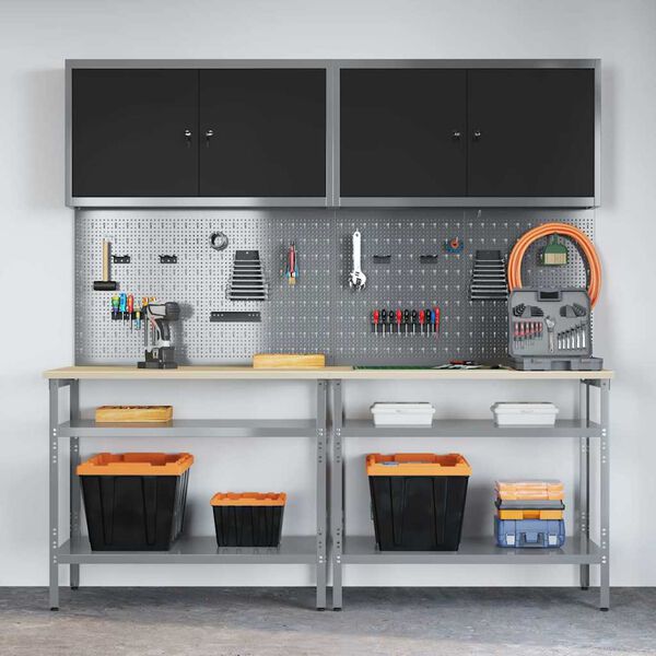 vidaXL Työpöytäsetti hyllyllä säilytystilassa Säädettävä Harmaa Teräs