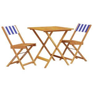 vidaXL 5-osainen Bistrosarja sininen/valkoinen kangas ja t&auml;ysi m&auml;nty