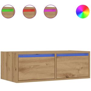 vidaXL TV-kaappi LED-valoilla k&auml;sity&ouml;l&auml;inen tammi 75x35,5x25 cm