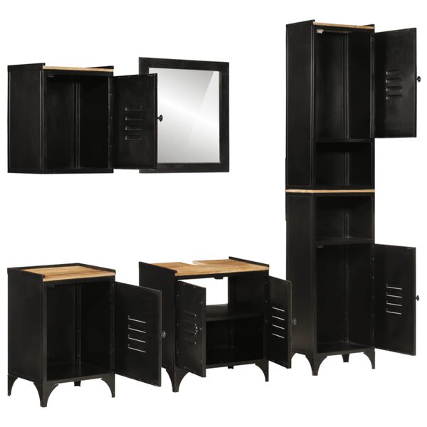 vidaXL 5-osainen Kylpyhuoneen kalustesarja rauta ja t&auml;ysi mangopuu