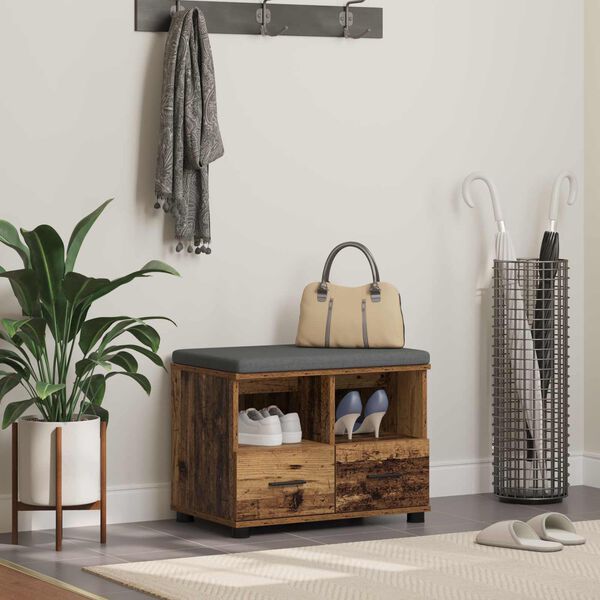 vidaXL Halli penkki tyynyll&auml; laatikon kanssa Vanha puu 60 x 38 x 46 cm