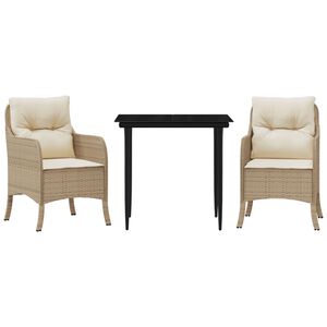 vidaXL 5-osainen Ulkoruokailuryhm&auml; tyynyill&auml; beige polyrottinki