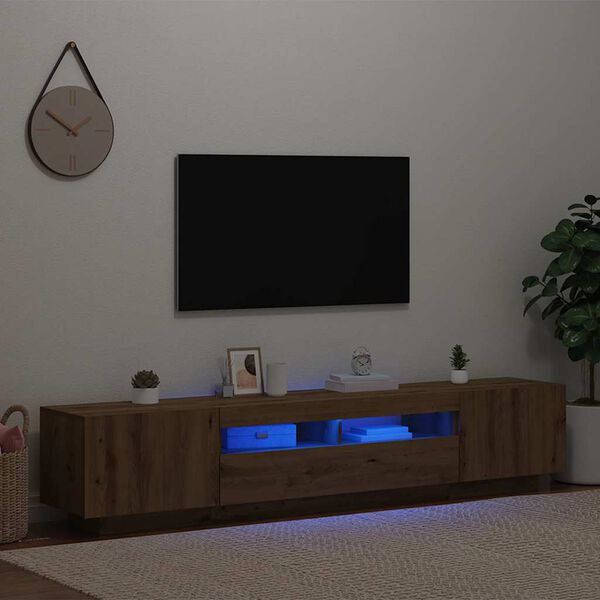vidaXL TV-kaappi LED-valoilla k&auml;sity&ouml;l&auml;inen tammi 200x35x40 cm
