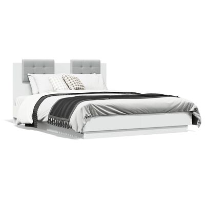 vidaXL Sängynrunko päädyllä ja LED-valoilla valkoinen 135x190 cm