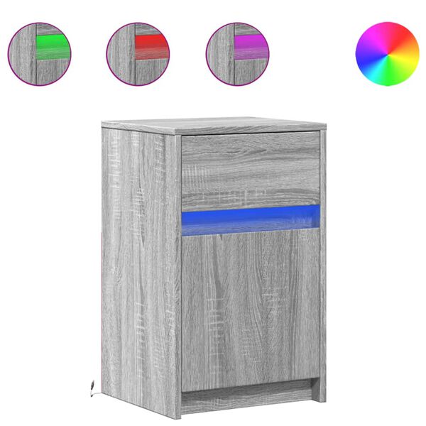 vidaXL Yöpöytä LED-valoilla 2 kpl harmaa Sonoma tekninen puu