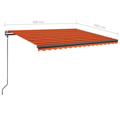 vidaXL Manuaalisesti kelattava markiisi/LED 4x3,5 m oranssi ja ruskea