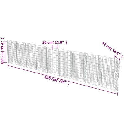vidaXL Kivikoriseinä galvanoitu teräs 630x30x100 cm