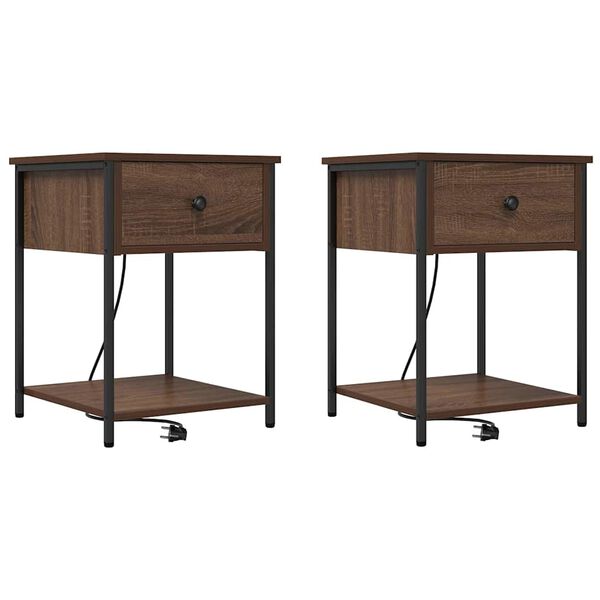 vidaXL Y&ouml;p&ouml;yt&auml;kaappi 2 pcs Ruskea tammi 42 x 41 x 56 cm Tekninen puu