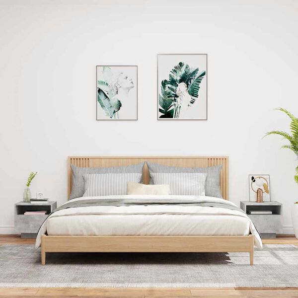 vidaXL Yöpöytä LED-valoilla 2 kpl betoninharmaa 40x39x37 cm