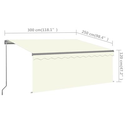 vidaXL Manuaalisesti kelattava markiisi verhot/LEDit 3x2,5 m kerma