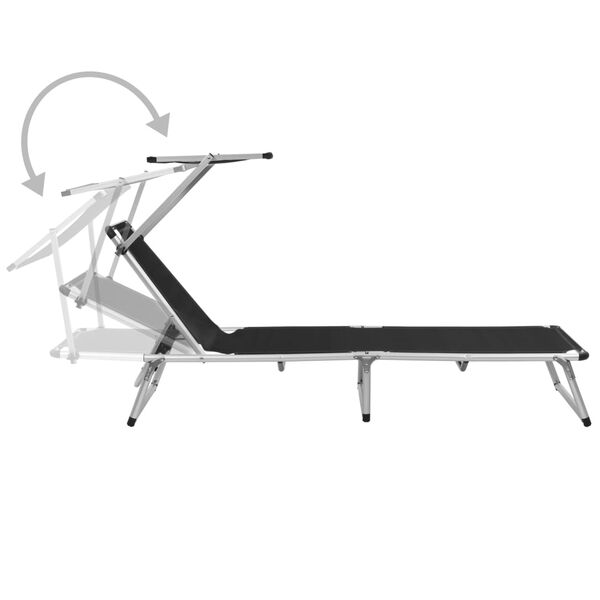 vidaXL Kokoontaitettava aurinkotuoli katolla textilene musta