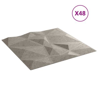 vidaXL Seinäpaneelit 48 kpl betoninharmaa 50x50 cm XPS 12 m² timantti