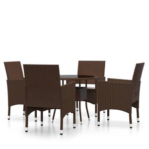 vidaXL 5-osainen Bistrosarja polyrottinki ja karkaistu lasi ruskea