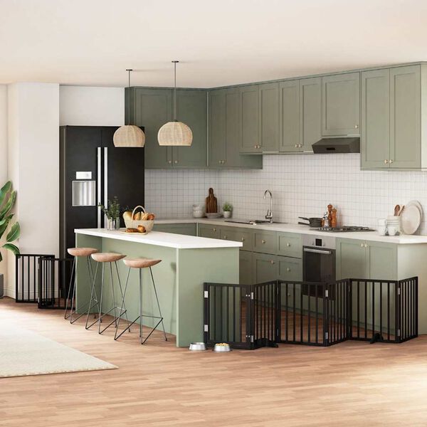 vidaXL Koiraportti kokoontaittuva 9 paneelia musta 450 cm poppelipuu