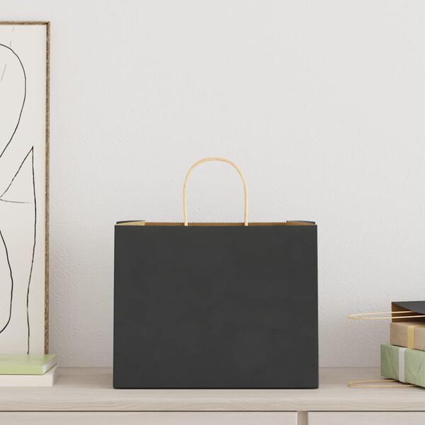 vidaXL Paperikassit 50 kpl kahvoilla musta 32x22x24 cm