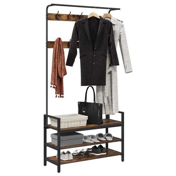 vidaXL Takkihylly hyllyll&auml; Savup&auml;hkin&auml; 95 x 34 x 184 cm Tekninen puu