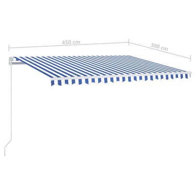 vidaXL Sisäänkelattava markiisi LED/tuulisensori 450x300 cm sinivalk.