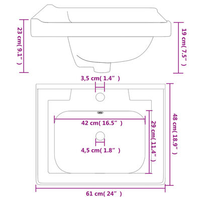 vidaXL Kylpyhuoneen pesuallas valk. 61x48x23 cm suorakaide keraaminen