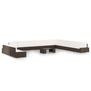 vidaXL 14-osainen Puutarhasohvasarja tyynyill&auml; ruskea polyrottinki