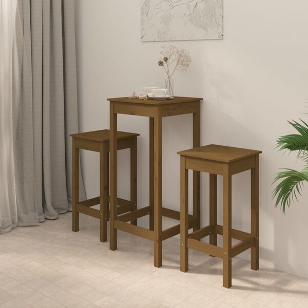 vidaXL 3-osainen Baarisarja hunajanruskea t&auml;ysi m&auml;nty