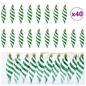 vidaXL Joulun Spiraalimallinen Kuula 40 kpl Vihre&auml; 3 x 11 cm Muovi