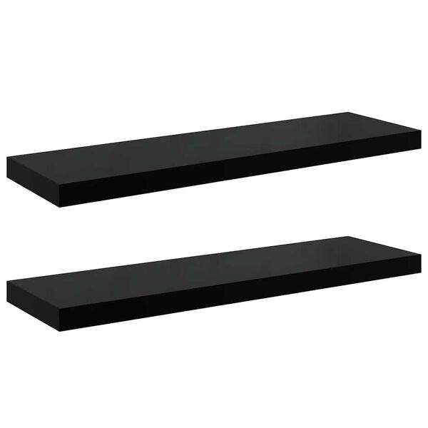 vidaXL Kelluvat sein&auml;hyllyt 2kpl korkeakiilto musta 80x23,5x3,8 cm MDF