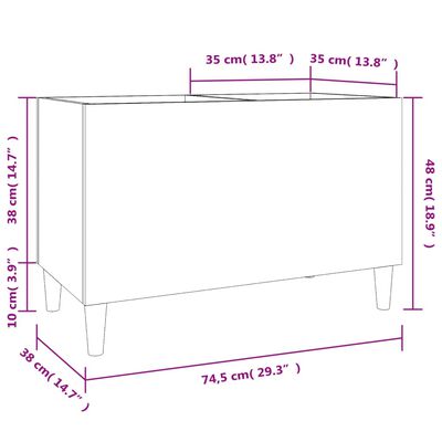 vidaXL LP-levyjen säilytyskaappi betoninharmaa 74,5x38x48 cm puu