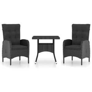 vidaXL 3-osainen Ulkoruokailuryhm&auml; polyrottinki ja lasi musta